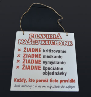 Tabuľka s nápisom Štvorec 20x20cm Pravidlá kuchyne