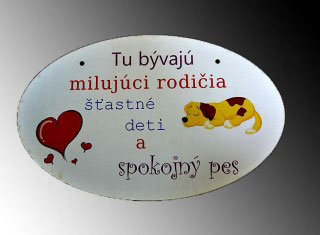 Tabuľka drevená elipsa 18x28,5cm Spokojný pes