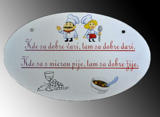 Tabuľka drevená elipsa 14x23cm Kde sa dobre varí