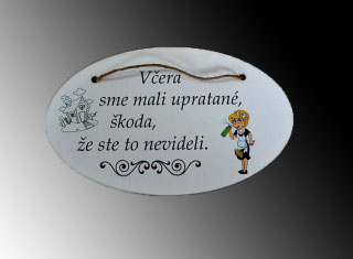 Tabuľka drevená elipsa 18x11cm Upratovanie