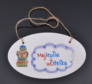 Tabuľka drevená elipsa 18x11cm Najlepšia učiteľka 3