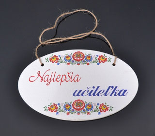 Tabuľka drevená elipsa 18x11cm Najlepšia učiteľka 2