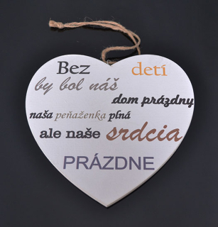 Tabuľka drevená srdce 20cm Bez detí
