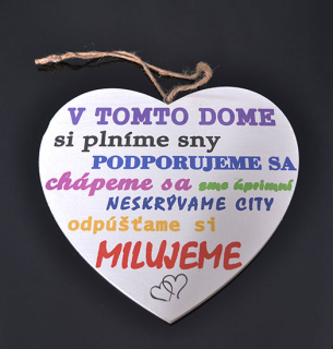 Tabuľka drevená srdce 20cm V tomto dome