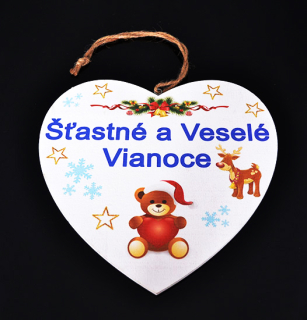 Tabuľka drevená srdce 20cm Vianoce