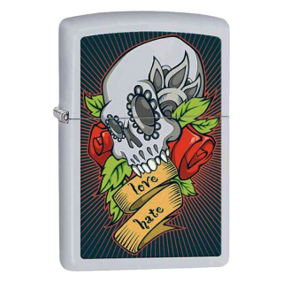 Zapaľovač ZIPPO Skull Love Hate Tattoo White Matte