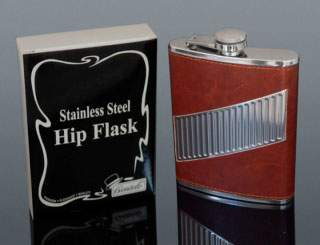 Ploskačka kožená hnedá Stripe 240ml
