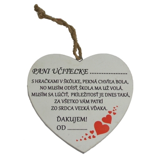 Tabuľka drevená srdce 20cm Učiteľke