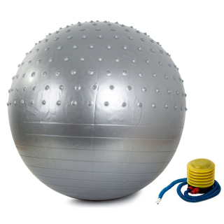 Masážna gymnastická lopta 55 cm s pumpou strieborná