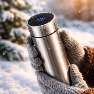 Inteligentný termohrnček s displejom 500ml strieborný