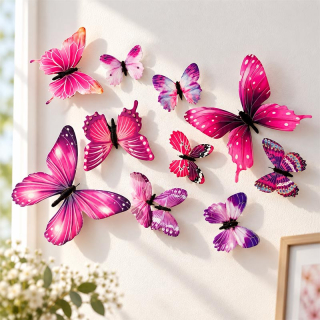 Fluorescenčné motýle na stenu 12 ks – 11, 8 a 6 cm