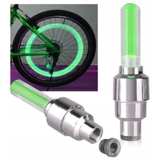 Svietiace LED ventily na bicykel a auto zelené 2 ks