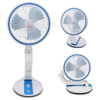 Bezdrôtový skladací ventilátor s LED lampou modrý