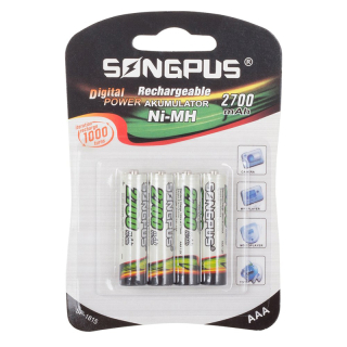 Songpus nabíjateľné NiMH AAA batérie 2700mAh 4ks
