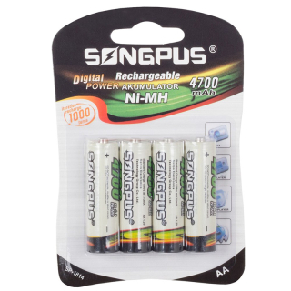 Songpus nabíjateľné NiMH AA batérie 4700mAh 4ks