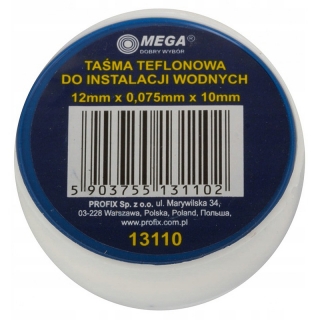 Teflónová páska vodoinštalatérska 12 x 0,075mm x 10m