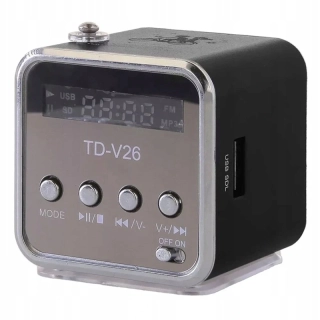 Bezdrôtové prenosné mini FM LED rádio TD-V26 čierne