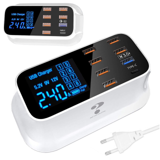 Rýchla sieťová nabíjačka USB 8x QC 3.0