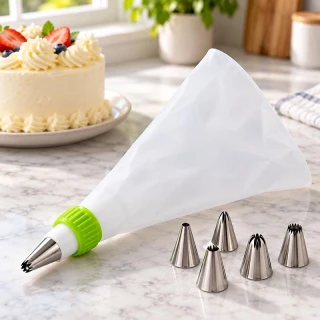 Silikónové cukrárske vrecko 20 cm so 6 kovovými koncovkami