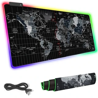 Herná podložka pod myš Mapa sveta 90 × 40 cm s RGB podsvietením