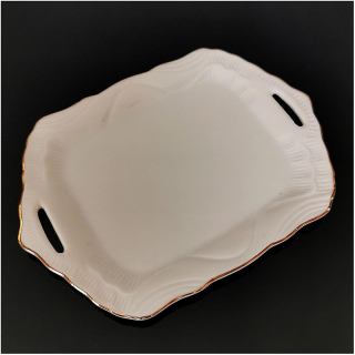Reutter Porzelan - Podnos porcelánový so zlatým lemovaním 15,5x11,5cm