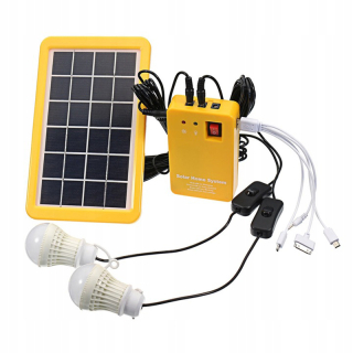 Prenosné solárne osvetlenie 2xLED žiarovka + solárny panel 6V, 3W, 3.7V