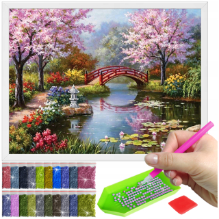 Diamantová výšivka 30x40cm Japonská záhrada