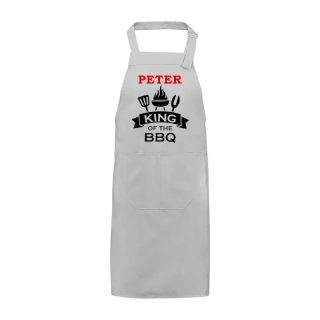 Kuchynská zástera s výšivkou King of the BBQ + meno