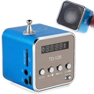Bezdrôtové prenosné mini FM LED rádio TD-V26 modré