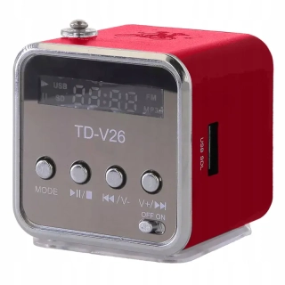 Bezdrôtové prenosné mini FM LED rádio TD-V26 červené