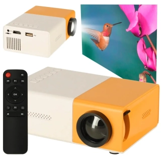 Mini LED projektor 1920×1080 TFT LCD – prenosný projektor s HDMI a USB, bielo-oranžový
