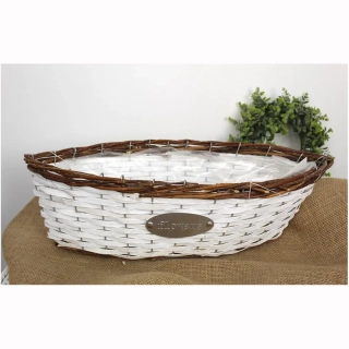 Košík ratanový biely s hnedým okrajom - 50 x 20 x 16 cm