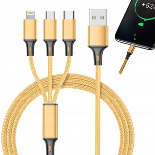 USB kábel 3v1 iPhone, Micro usb, Typ C 1,2m zlatý