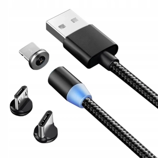 Magnetický kábel USB 3v1 iPhone, Micro USB, USB C 1m čierny