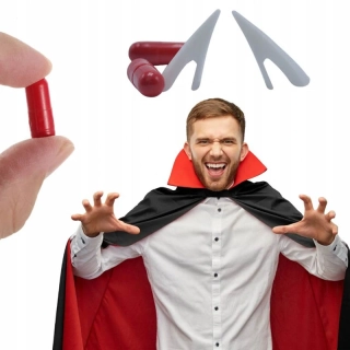 Halloweenska dekorácia Zuby upíra/vlkodlaka s umelou krvou