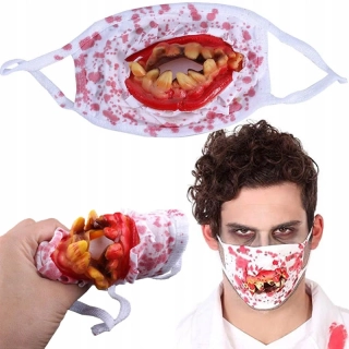 Halloweenska strašidelná maska zakrvavená so zubami