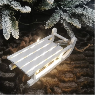Drevené sánky dekoračné 31 x 15 x 10,5 cm LED - biele