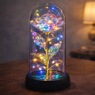 Večná ruža v skle LED dúhová