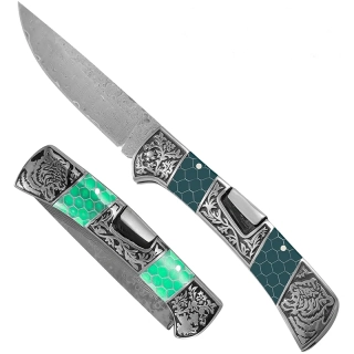 Damascus knife Green Mesh HoneyComb Kandar® N615