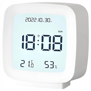 Digitálny LED budík s meteostanicou biely