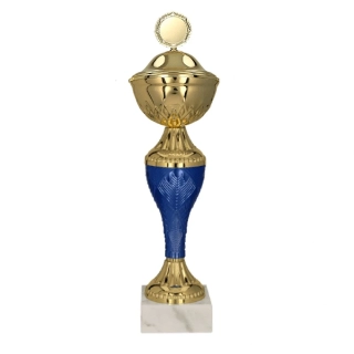 Pohár kovový zlato/modrý s pokrývkou - 27 cm