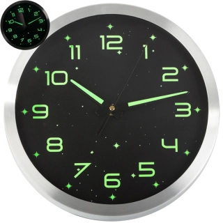 Fluorescenčné nástenné hodiny s tichým chodom 25cm