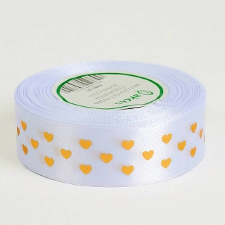 Stuha saténová so srdiečkami - 23 m x 2,5 cm : biela