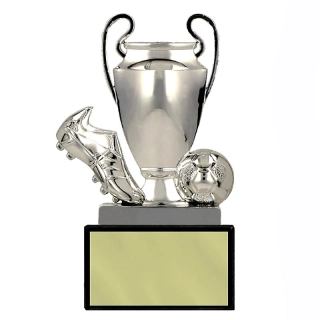 Futbalová kopačka s loptou a pohárom - Športová trofej na podstavci s vlastným textom 10 cm