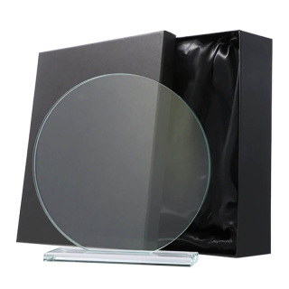 Sklenená kryštálová plaketa s podstavcom a puzdrom - ø 17cm