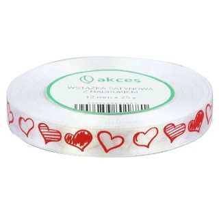 Stuha saténová so srdiečkami - 23 m x 1,2 cm biela