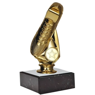 Futbalová kopačka - Športová trofej na podstavci s vlastným textom 16 cm: zlatá