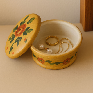 Keramická šperkovnica s ručne maľovaným motívom - 9 x 7,5 x 6cm