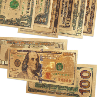 Sada 8 zlatých USD bankoviek – ozdobné suveníry 100–1 USD ($)