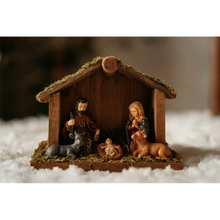 Drevený betlehem s farebnými figúrkami – 12 x 5 x 9 cm